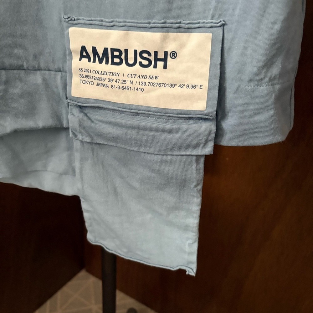 AMBUSH sz S Waist Pocket Tshirt Light Blue Jersey Shirt Short Sleeve - Picture 3 of 14